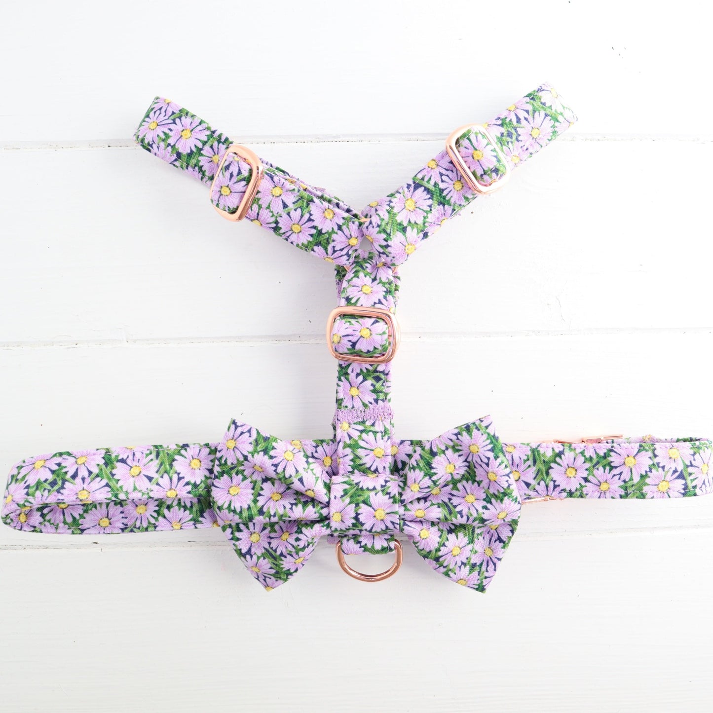 Dog Harness in Summer Lilac Purple Daisy Floral Design