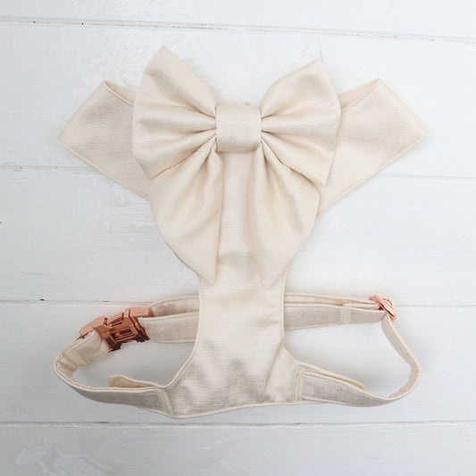 Wedding Dog Harness in Ivory Shot Silk Satin with Ivory Sailor Bow CHOICE of COLOURS