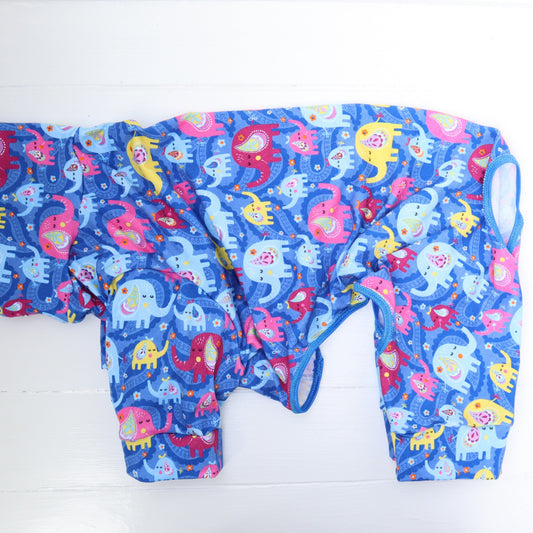 Dog Pyjamas Suit in a Bright Blue Elephant Print Jersey