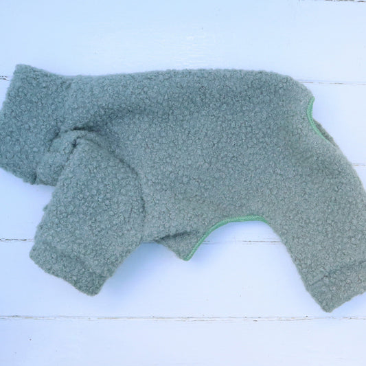 Dog Fleece Suit in a Sage Green Boucle Fleece Fabric Choice of Colours