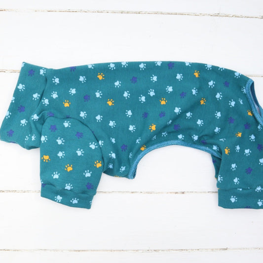 Dog Suit in a Cute Paw Print Design Jersey Fabric