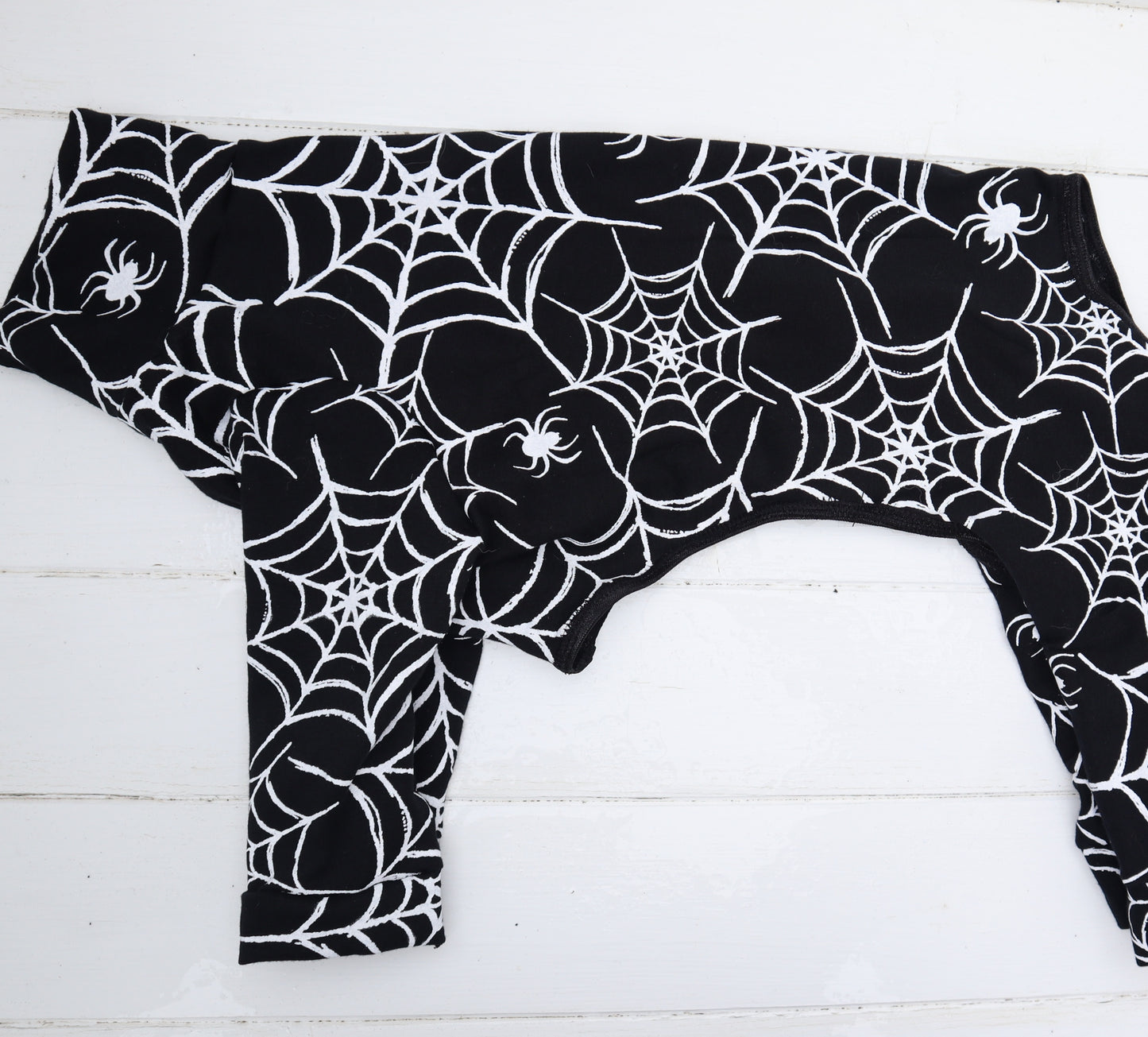 Halloween Black Dog Outfit Spiderweb Design in a Lightweight Jersey Fabric