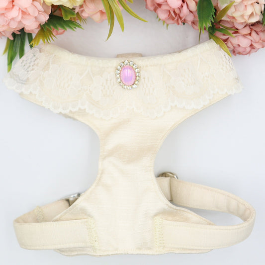 Wedding Ivory Dog Harness in Shot Silk Satin with Lace Collar
