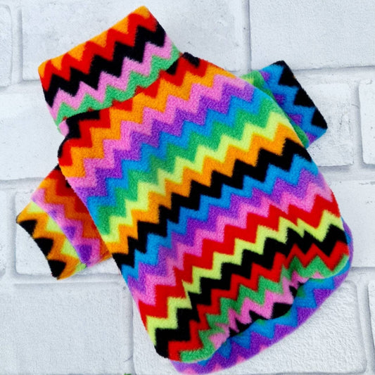 Dog Jumper Sweater in a Cute Bright Rainbow Zig Zag Design Soft Fleece Fabric