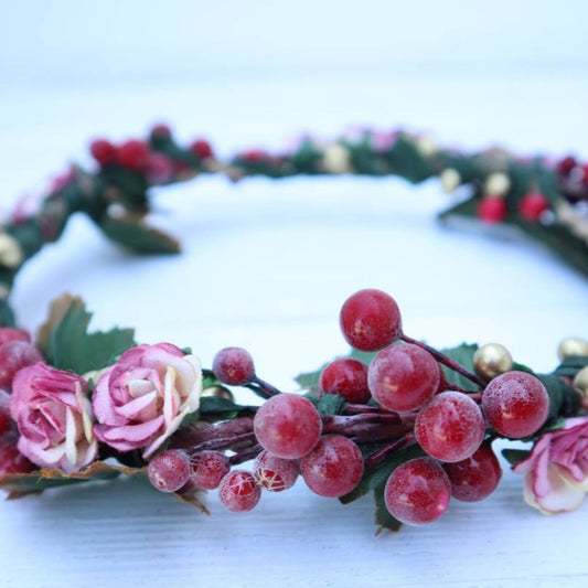 Dog Flower Collar Wedding Flower Girl Photo Shoot Red Rose Berries Flower Crown SIZE up to 16" Neck