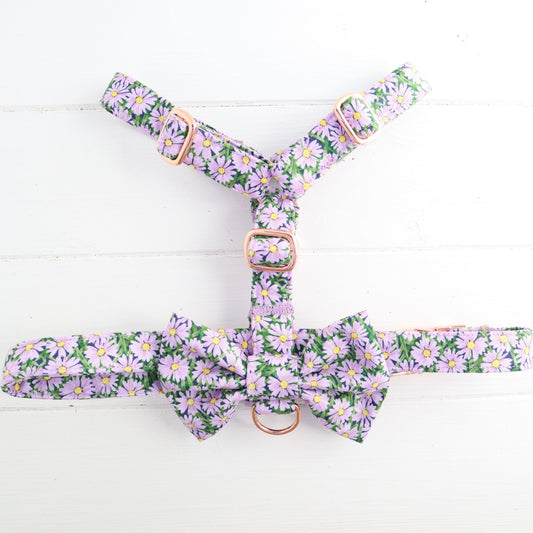 Dog Harness in Summer Lilac Purple Daisy Floral Design