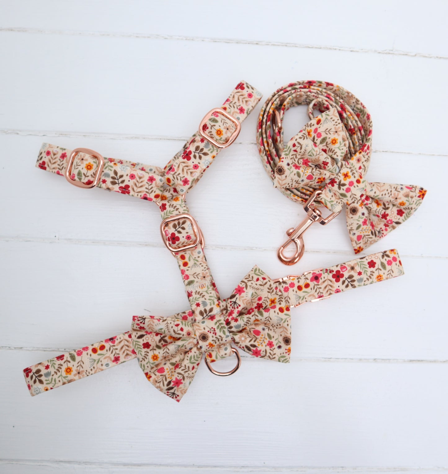 Dog Harness in Autumn Fall Floral Design