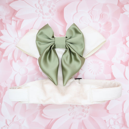 Wedding Dog Harness in Ivory Shot Silk Satin with Sage Sailor Bow CHOICE of COLOURS