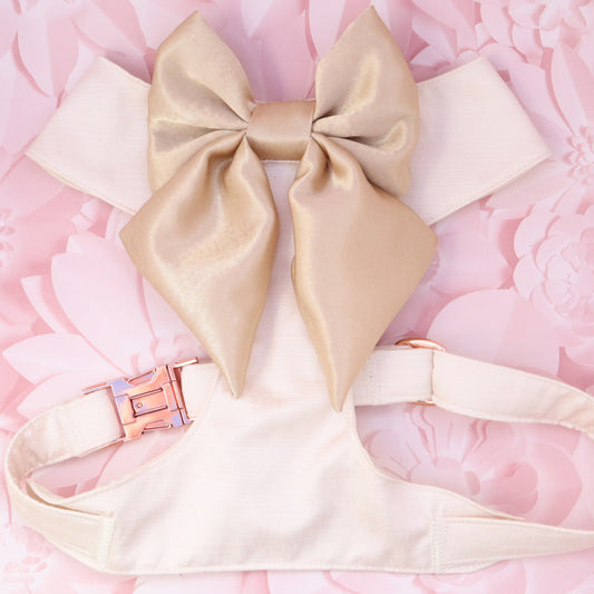 Wedding Dog Harness in Ivory Shot Silk Satin with Gold Sailor Bow CHOICE of COLOURS