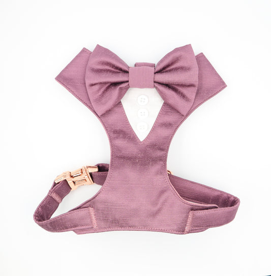 Tuxedo Wedding Dog Harness in Mauve Shot Silk Satin with Matching Bow CHOICE of COLOURS