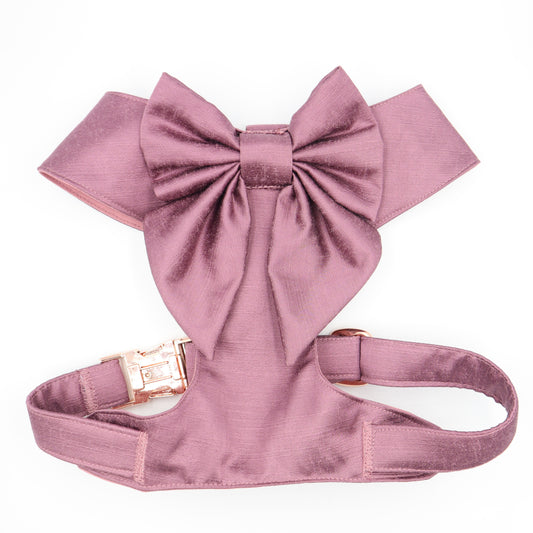 Wedding Dog Harness in Mauve Shot Silk Satin with Sailor Bow CHOICE of COLOURS