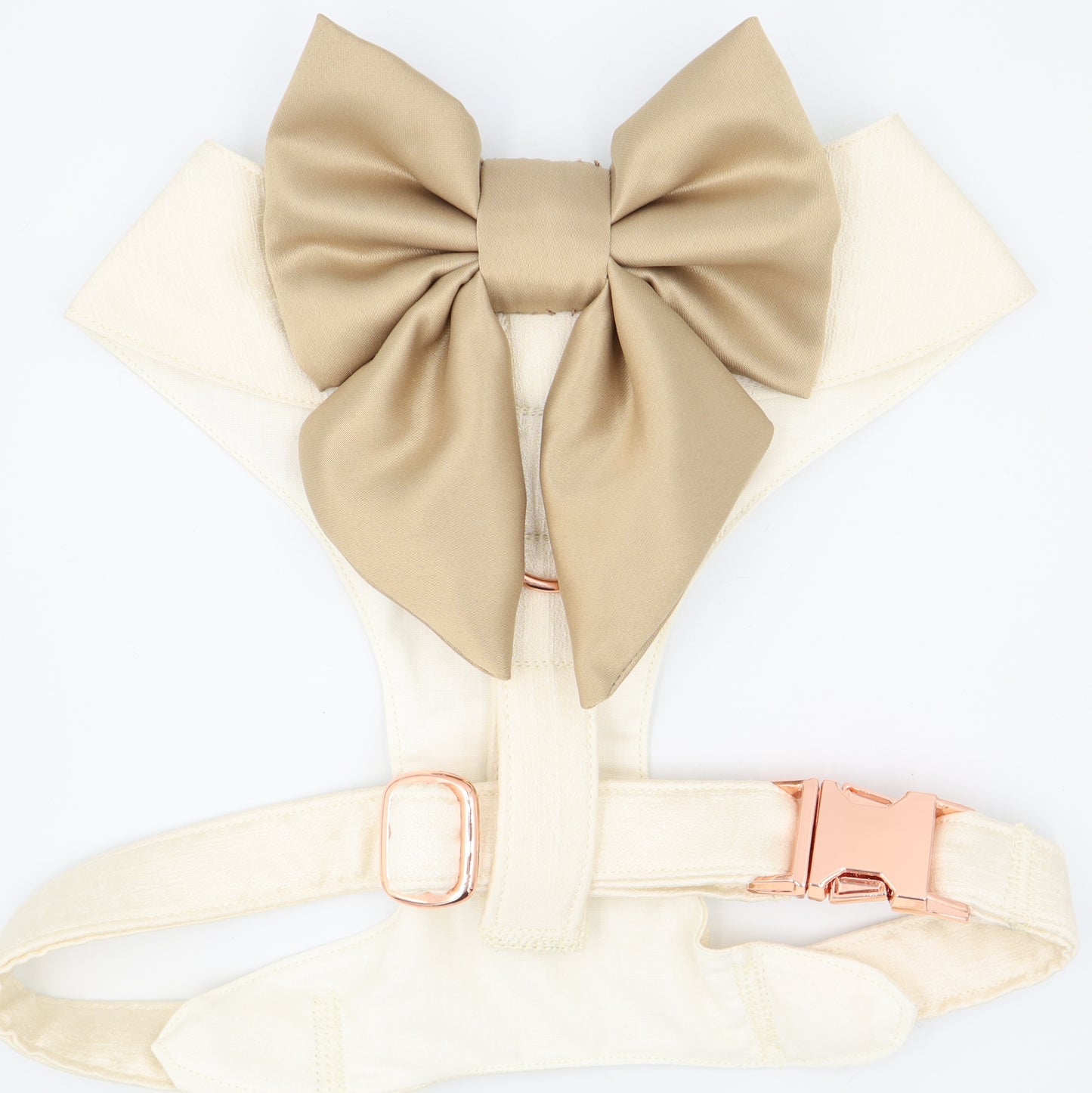 Wedding Dog Harness in Ivory Shot Silk Satin with Antique Gold Sailor Bow on the Back CHOICE of COLOURS