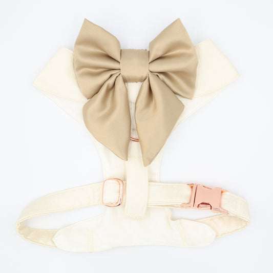 Wedding Dog Harness in Ivory Shot Silk Satin with Antique Gold Sailor Bow on the Back CHOICE of COLOURS