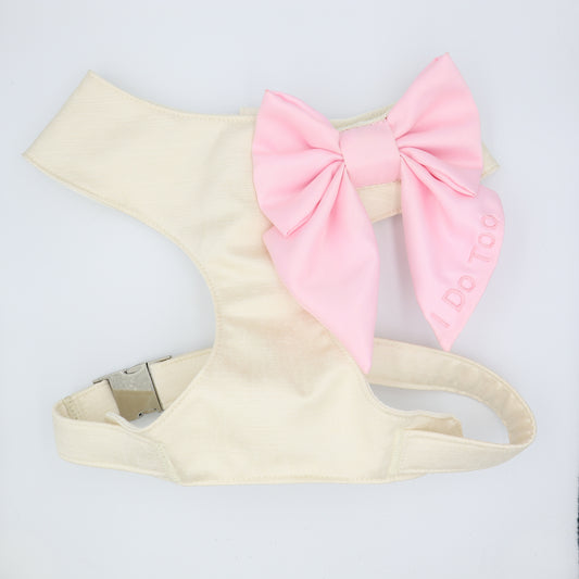Wedding Dog Harness in Ivory Shot Silk Satin with Light Pink Sailor Bow CHOICE of COLOURS I Do Too