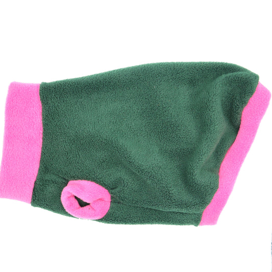Dog Fleece Tank Top in Green and Bright Pink