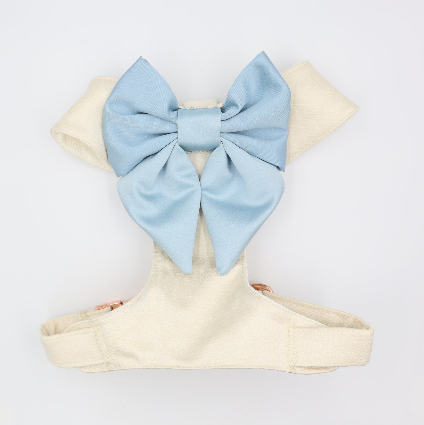 Wedding Dog Harness in Ivory Silk Satin with Dusty Blue Sailor Bow ADD ON Available Matching Ring Pillow CHOICE of COLOURS