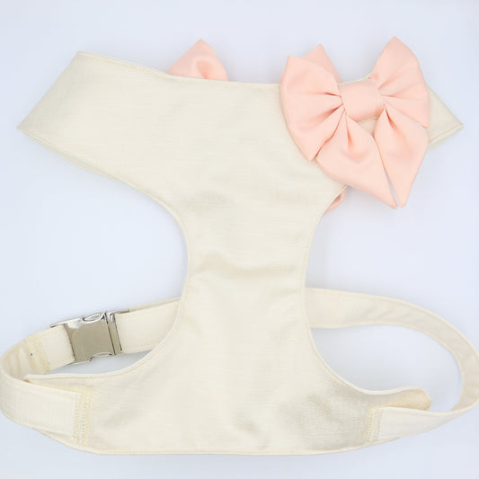 Wedding Dog Harness in Ivory Satin with Blush Front & Back Sailor Bow CHOICE of COLOURS