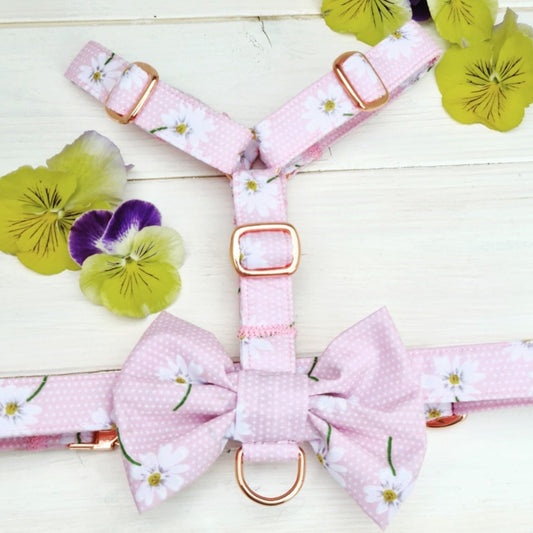 Dog Harness in Summer Pink Daisy Floral Design