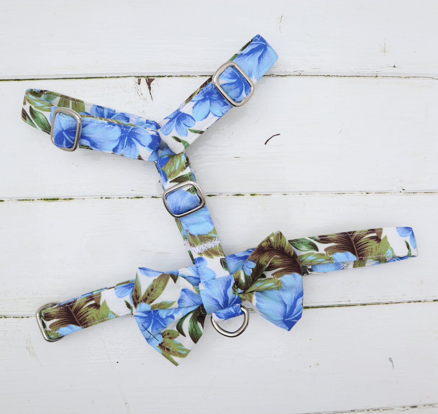 Dog Harness in Hawaiian Blue Orchid Design