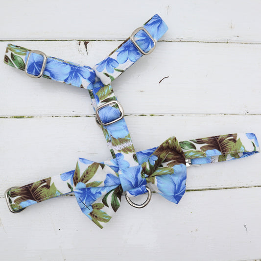 Dog Harness in Hawaiian Blue Orchid Design