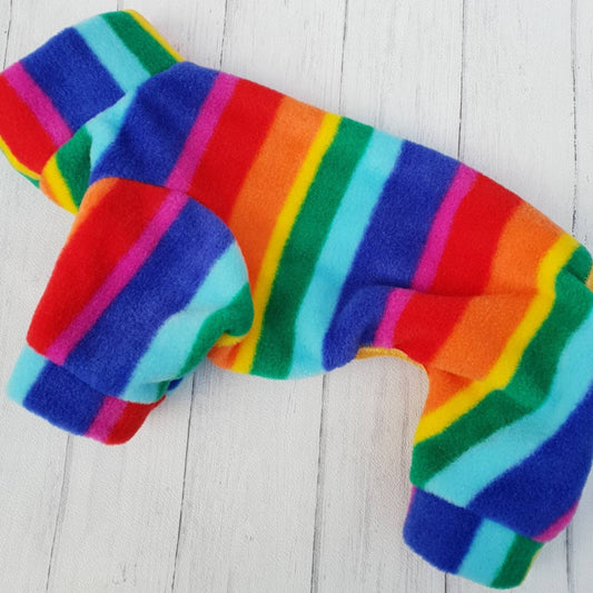 Dog Fleece Suit in a Cute Rainbow Design