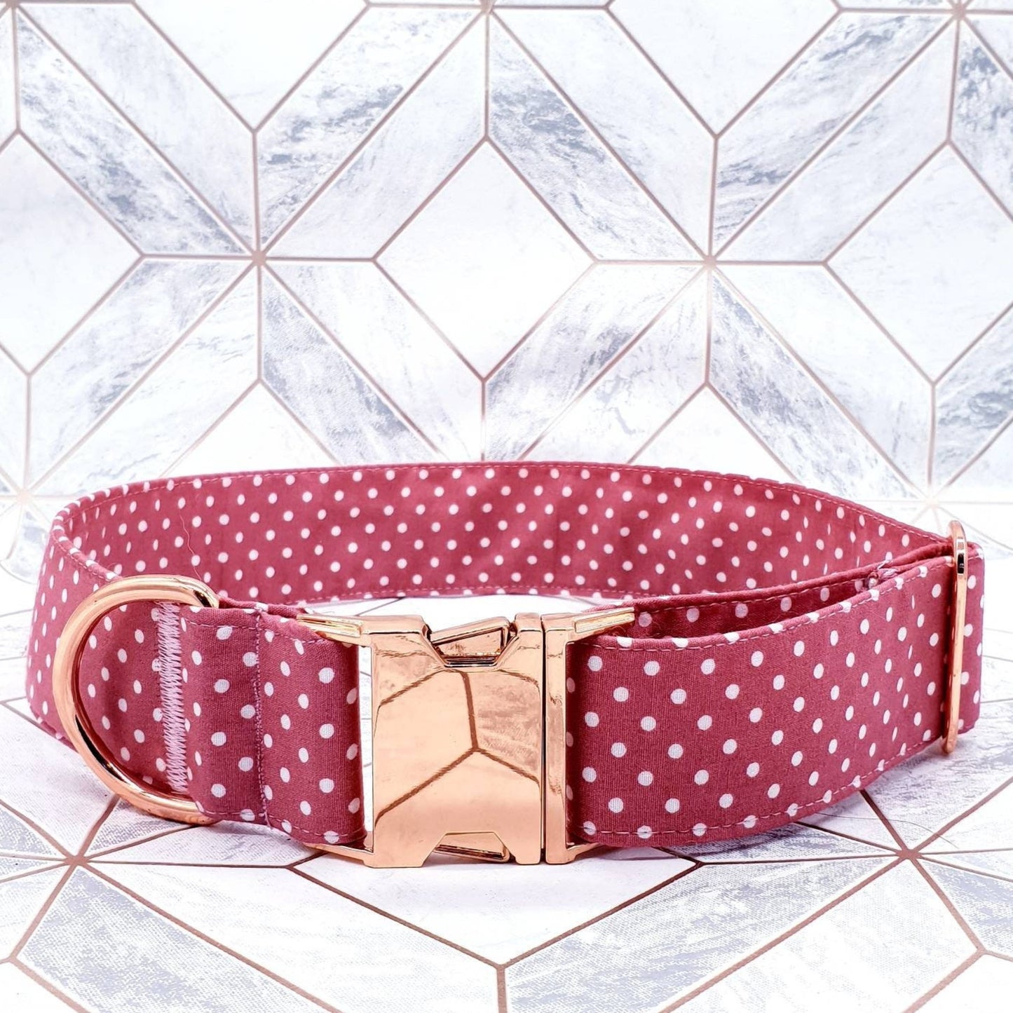 Dog Collar in Dusky Pink Rose Polka Dot Design