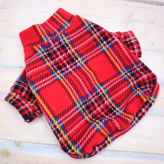 Dog Jumper Sweater Tshirt in a Cute Red Plaid Tartan Design Soft Fleece Fabric