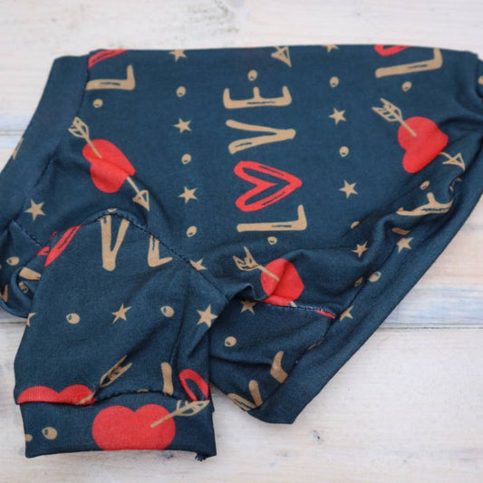 Dog Jumper Sweater Tshirt in a Cute Valentines Love Heart Design Soft Lightweight Jersey