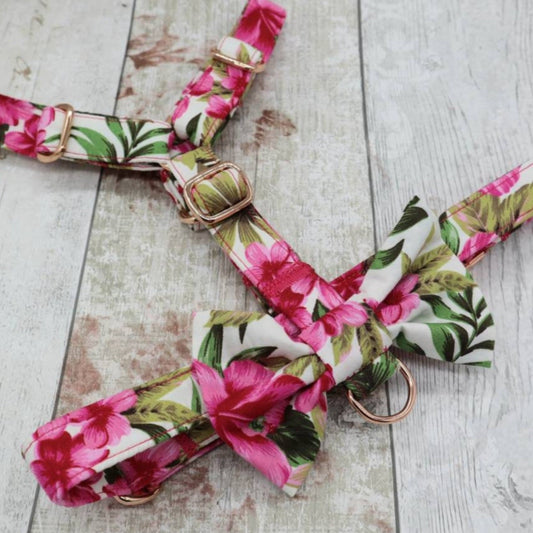 Dog Harness in Summer Pink Orchid Hawaiian Floral Blossom Design